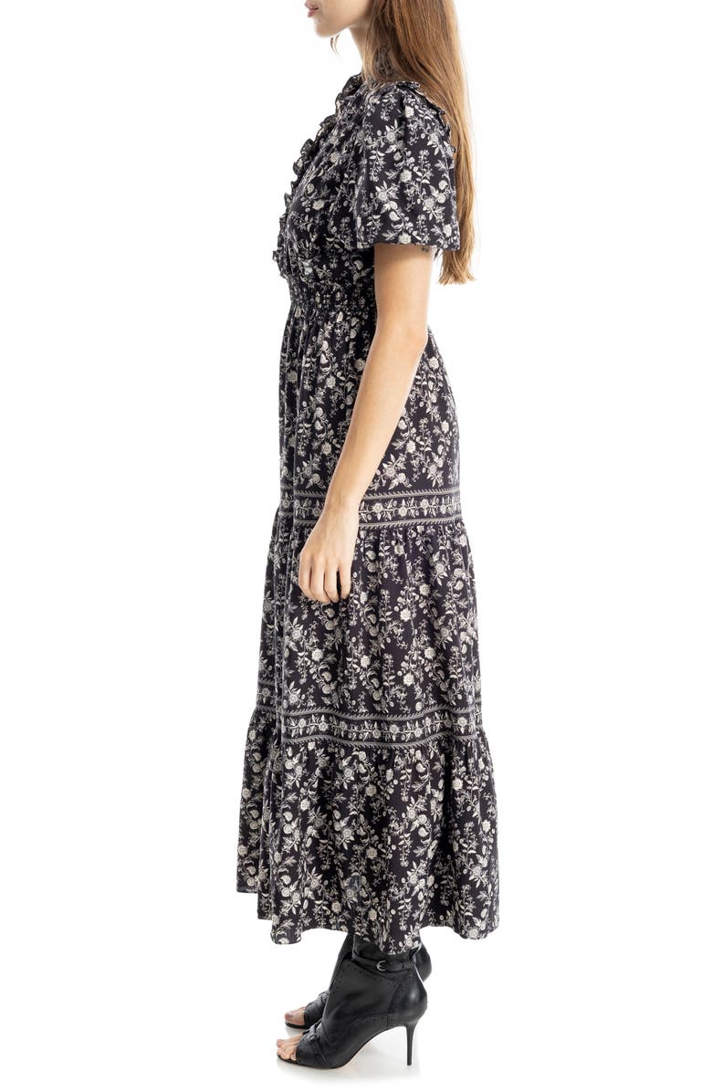 MAX STUDIO Ruffle Bubble Sleeve Tiered Maxi Dress, Alternate, color, Black/ Ivory