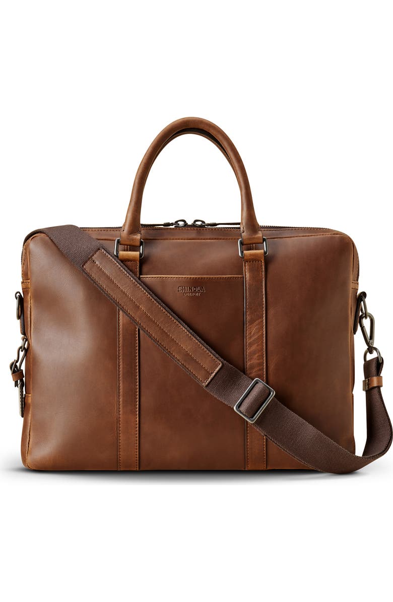 Shinola Navigator Leather Computer Briefcase, Main, color, Medium Brown