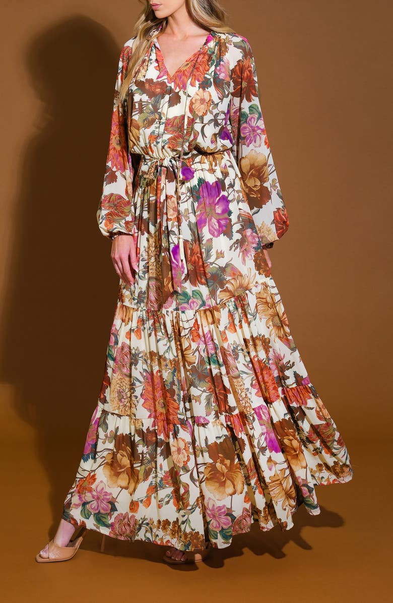 FLYING TOMATO Long Sleeve Print Maxi Dress, Alternate, color, 