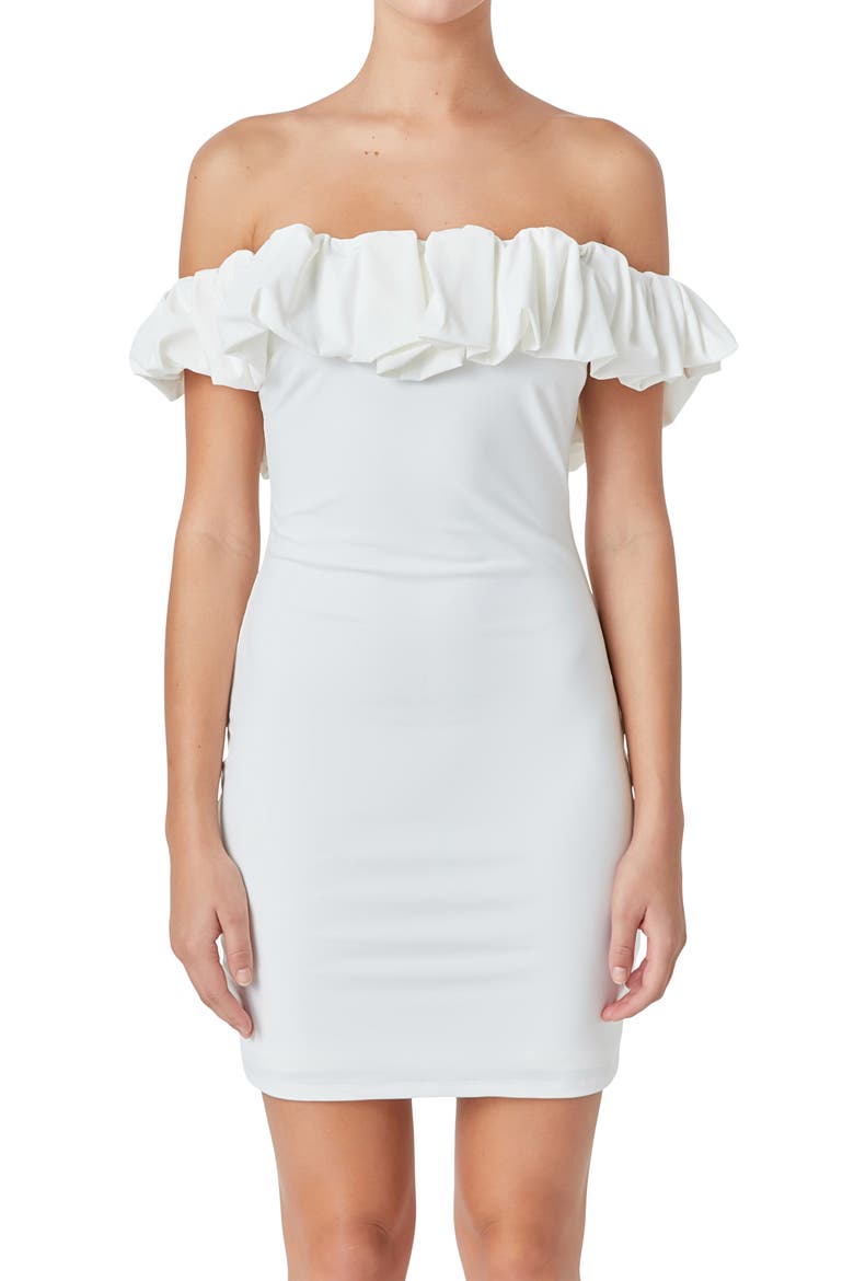 Bubble Off the Shoulder Minidress, Alternate, color, WHITE