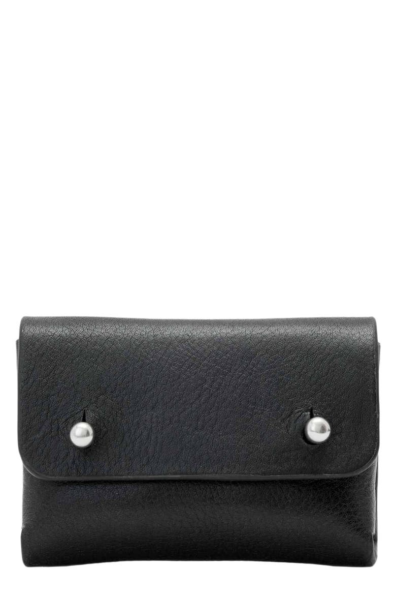 Stud Leather Card Case, Main, color, BLACK