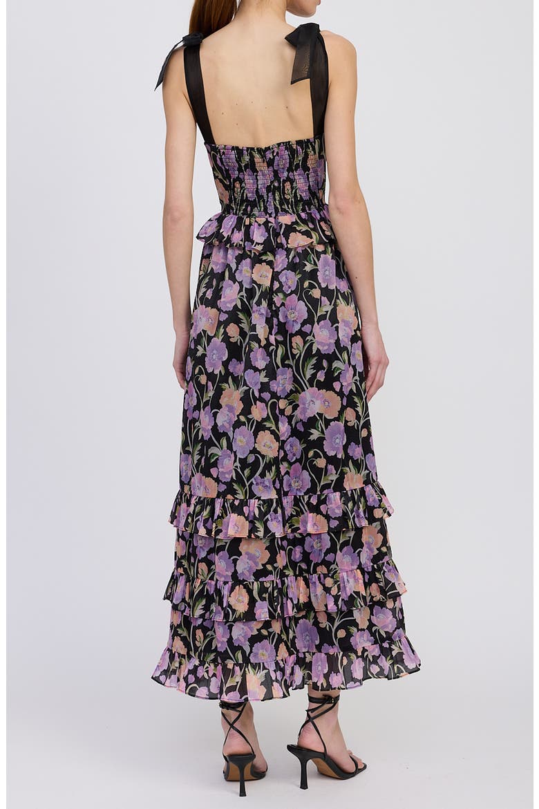 Becca Floral Tiered Dress, Alternate, color, BLACK PURPLE ORANGE