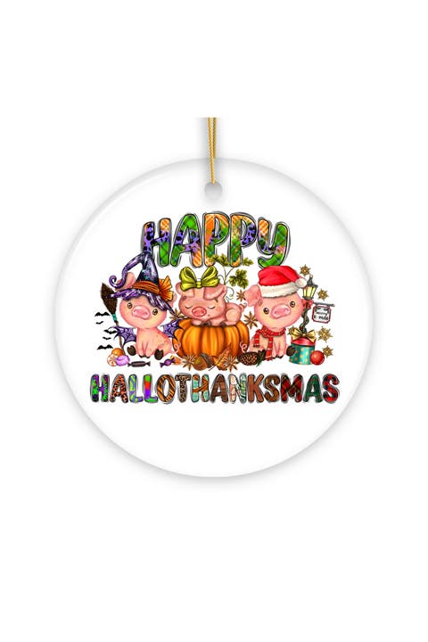 Hallothanksmas Festive Pigs Ceramic Ornament