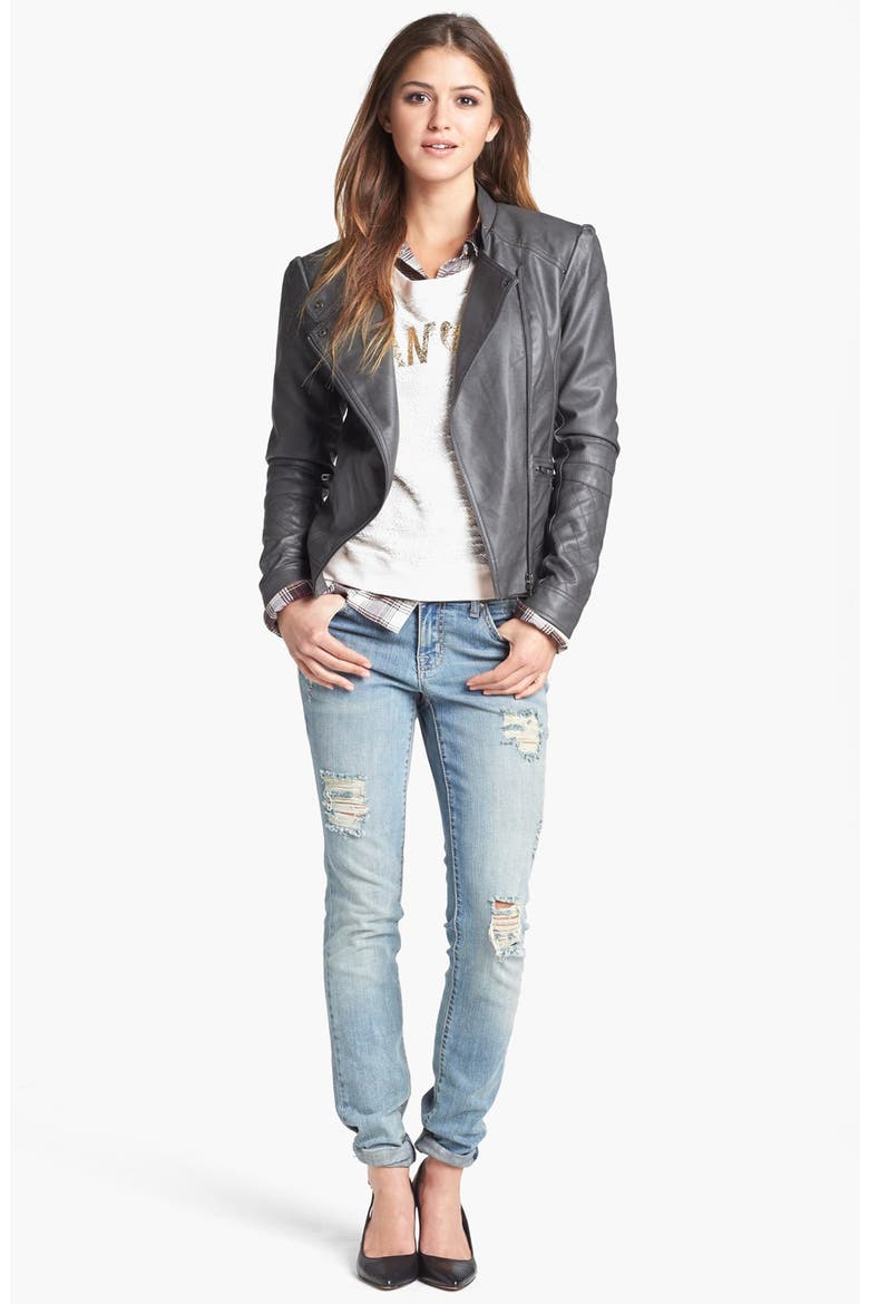 'Trey' Faux Leather Moto Jacket, Alternate, color, DARK GREY