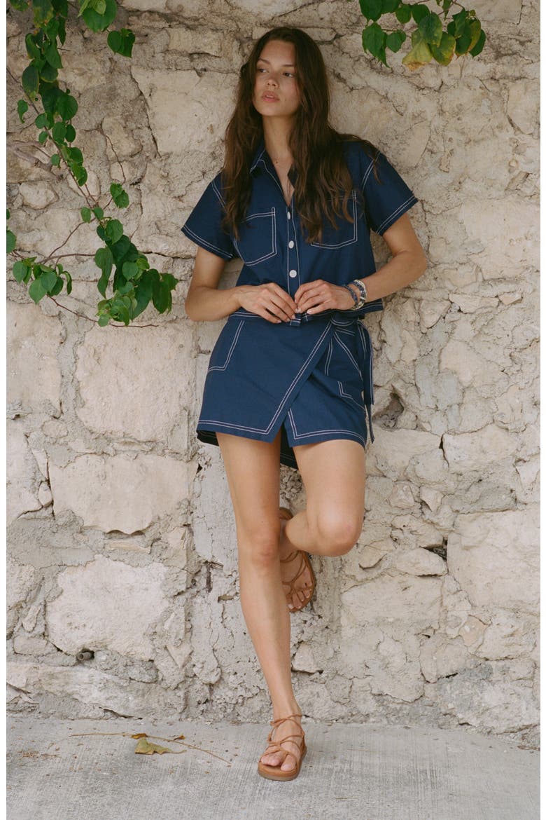 Ashley Crop Organic Cotton Cover-Up Camp Shirt, Alternate, color, MIDNIGHT