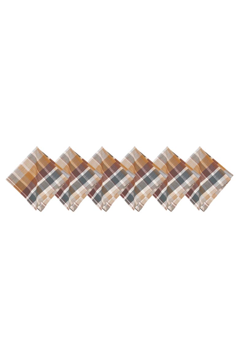 Aspen Plaid Handwoven 100% Cotton Set of 6 Cloth Napkins, Main, color, Brown