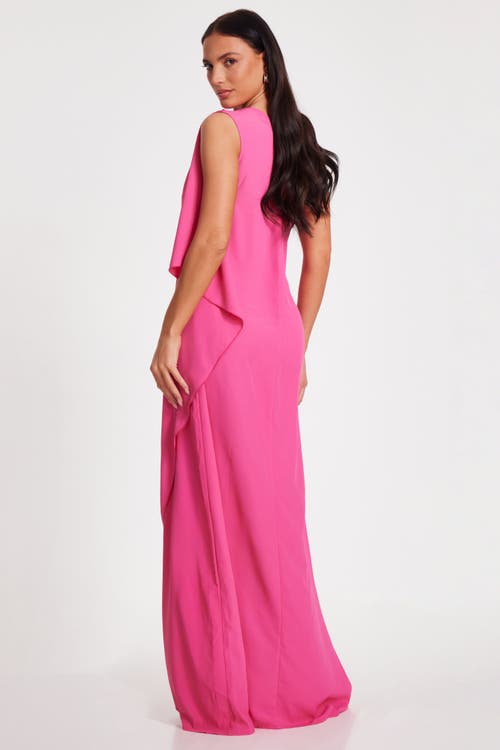Quiz One Shoulder Frill Detail Crepe Maxi Dress In Magenta
