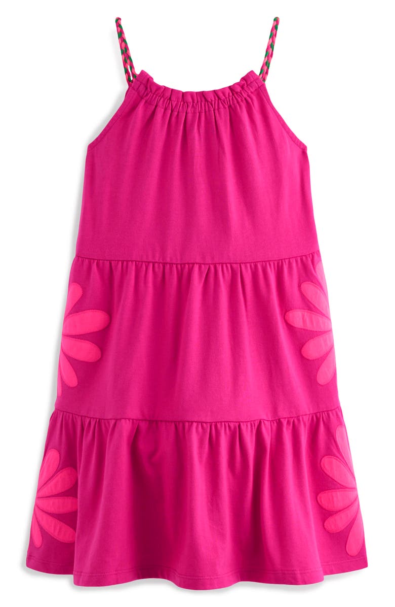 Mini Boden Kids' Enola Appliqué Jersey Dress, Alternate, color, Raspberry Pink Giant Daisy