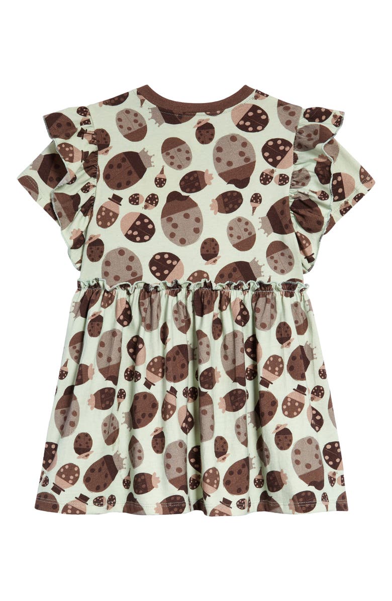 Naseberry Ladybug Ruffle Organic Cotton Dress, Alternate, color, Brown/ Beige/ Green