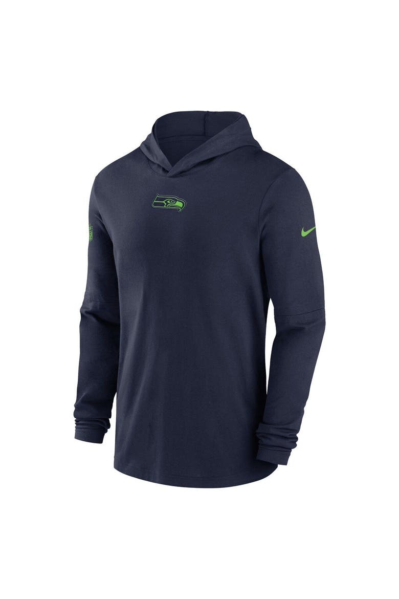 Men's Nike College Navy Seattle Seahawks Sideline Performance Long Sleeve Hoodie T-Shirt, Alternate, color, Navy