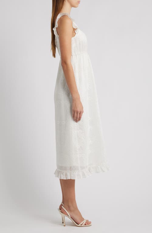 Wayf Rosalie Embroidered Midi Dress In White