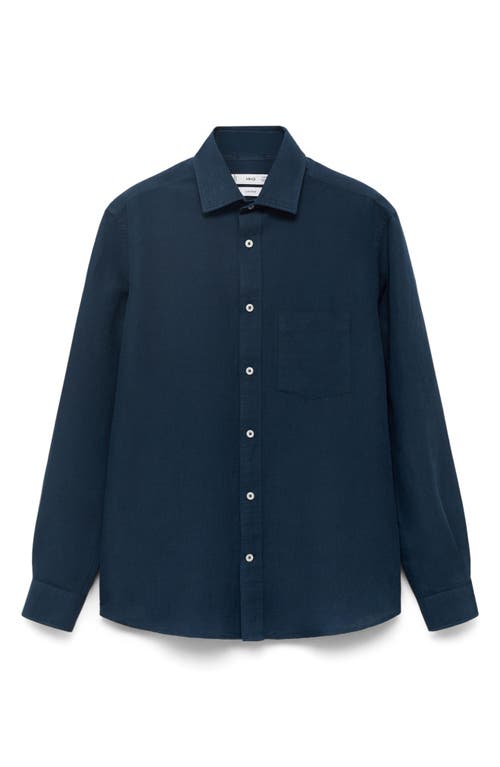 Mango Classic Fit Linen & Cotton Button-up Shirt In Blue