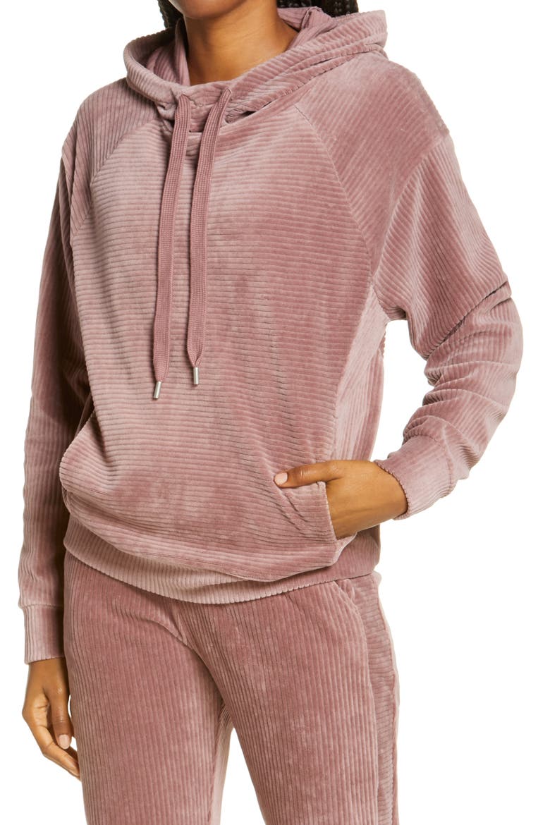 Plush Corduroy Hoodie, Main, color, PURPLE TAUPE
