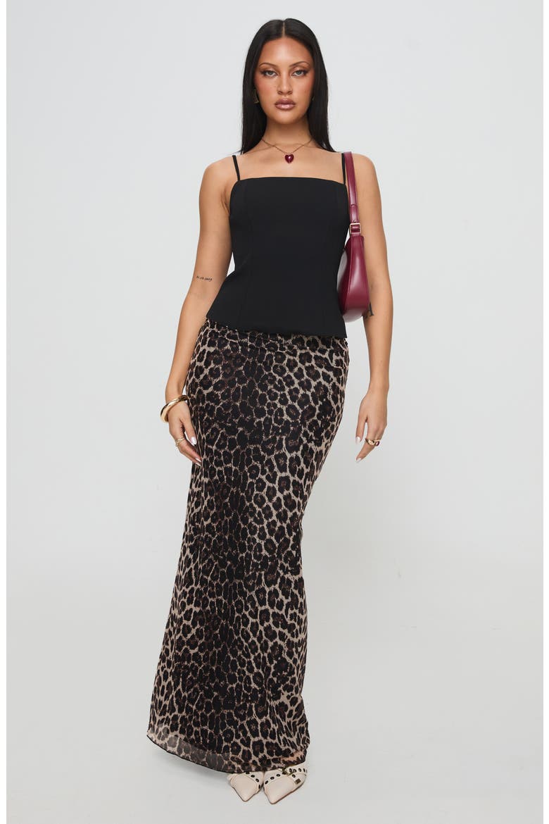 Ergo Leopard Mesh Maxi Skirt, Alternate, color, BROWN