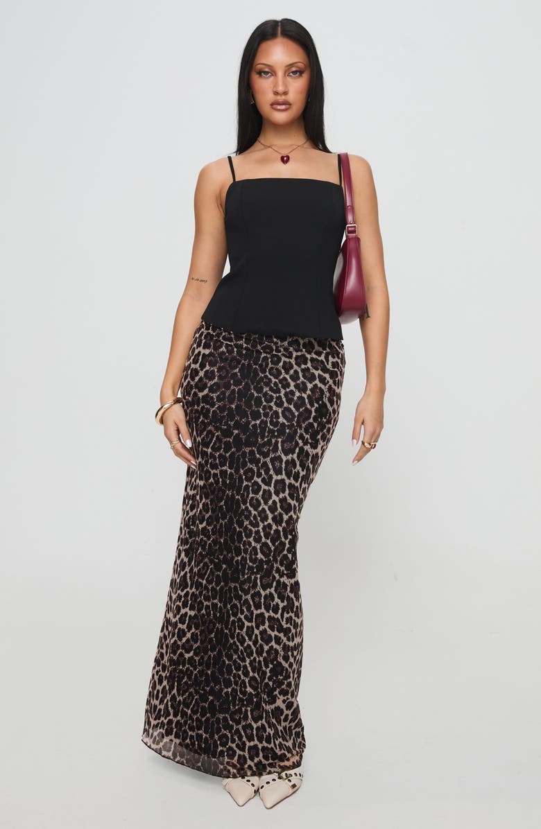 Princess Polly Ergo Leopard Mesh Maxi Skirt, Alternate, color, Brown