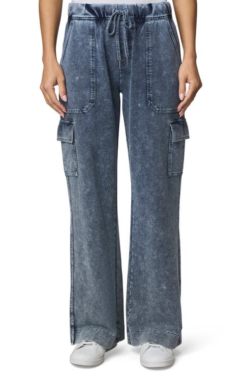 Gwen Indigo Cotton Blend Terry Cargo Sweatpants