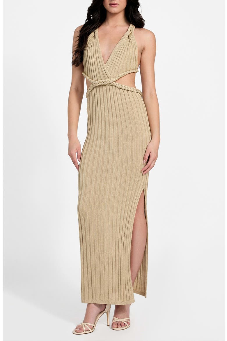 Vanya Rib Braided Trim Cutout Maxi Dress, Alternate, color, NATURAL MULTI
