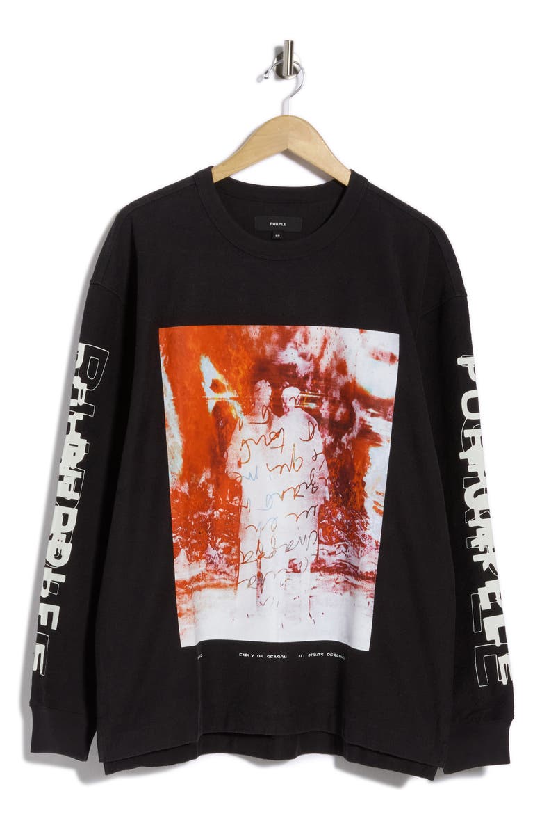 Textured Long Sleeve Graphic T-Shirt, Alternate, color, BLACK