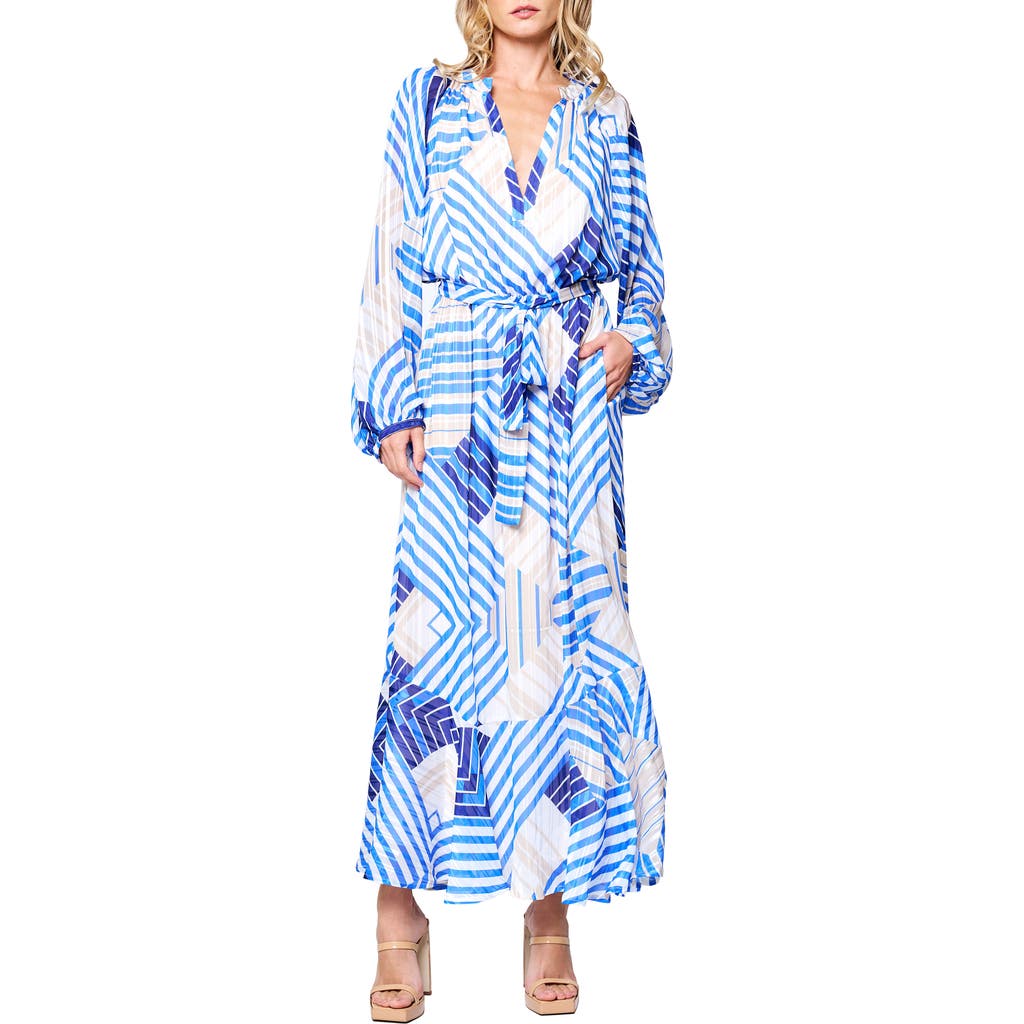 CIEBON CIEBON GAELEY PRINT TIE WAIST LONG SLEEVE MAXI DRESS