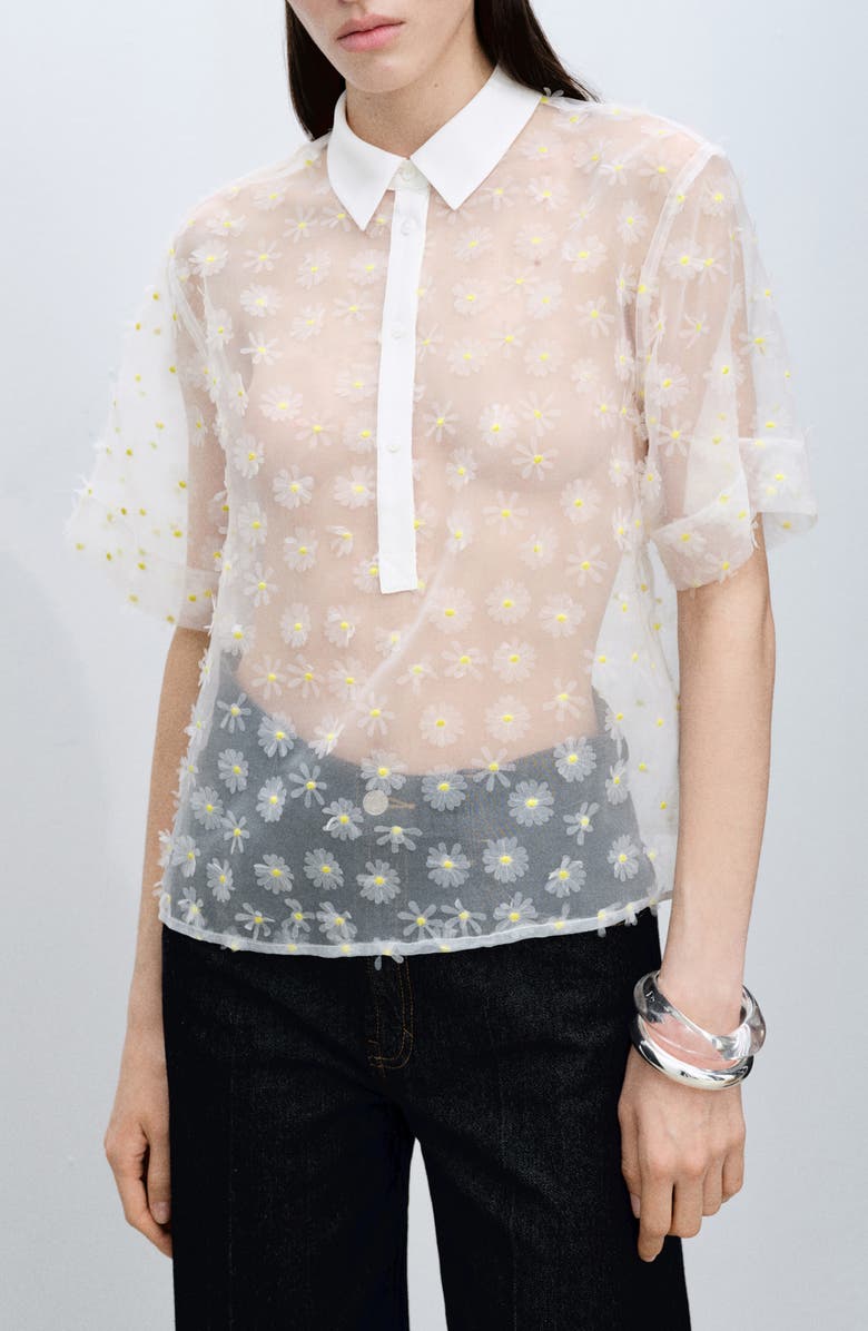 MANGO Dacy Floral Embroidered Shirt, Main, color, Off White