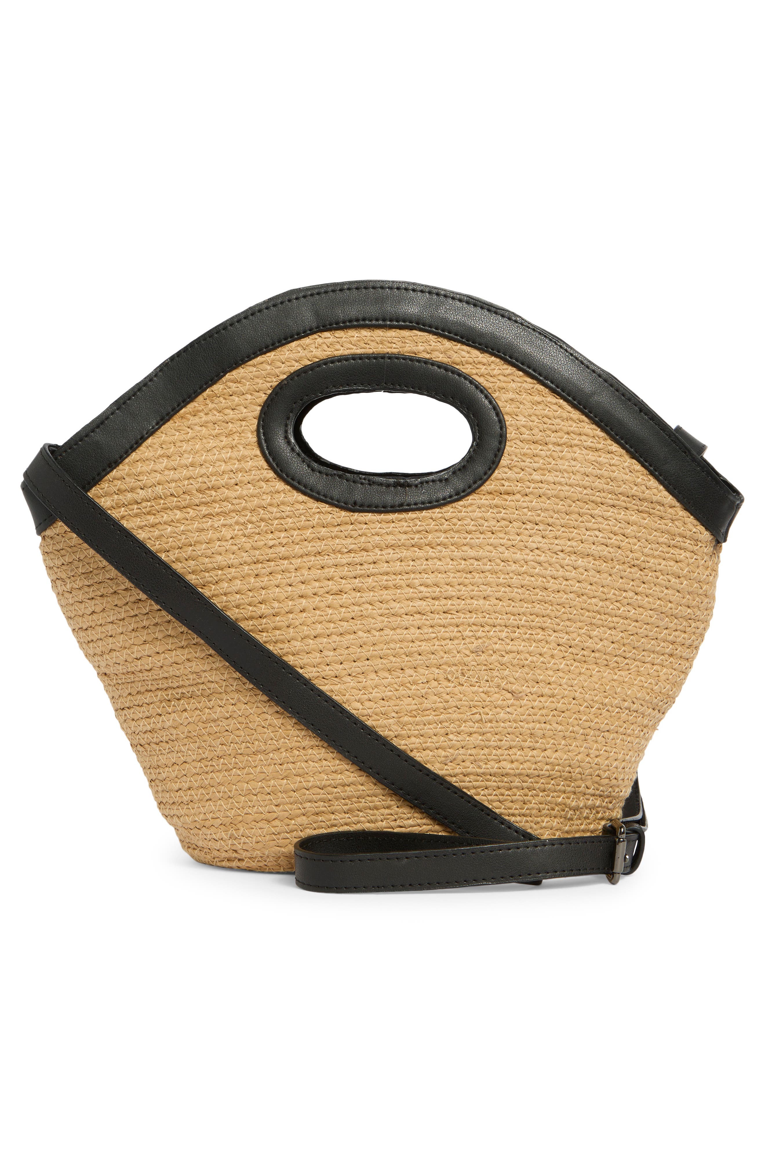 Flared Cutout Handle Straw Bag, Alternate, color, NATURAL BLACK