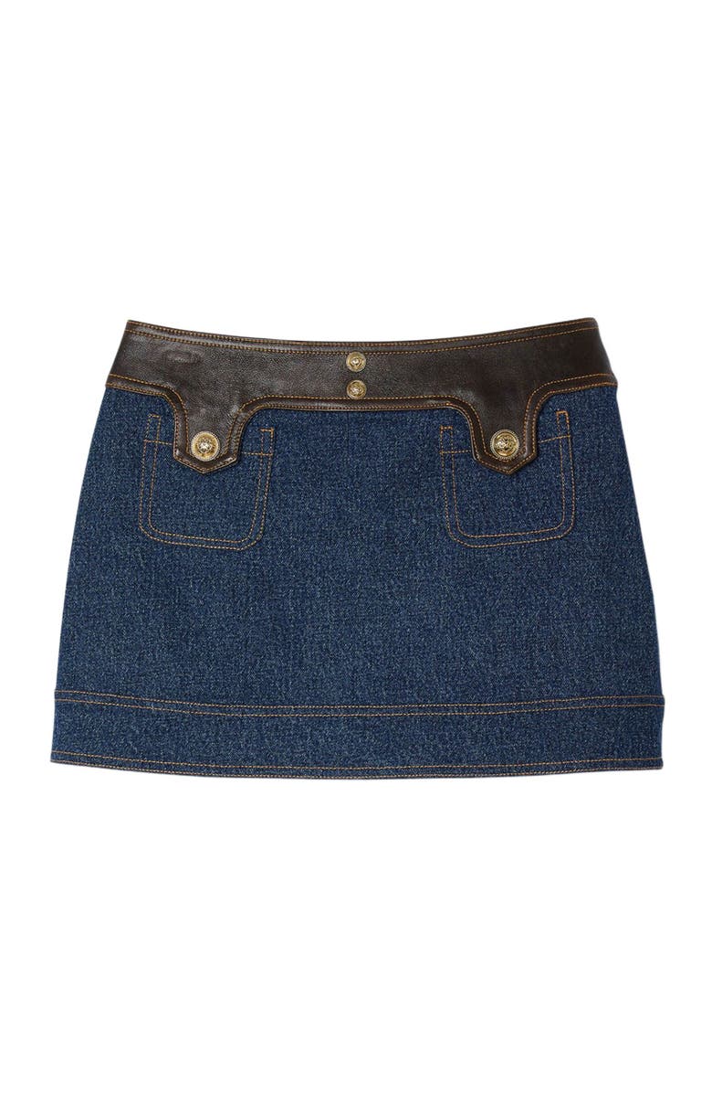 SANDRO Short denim and leather skirt, Alternate, color, Dark Blue