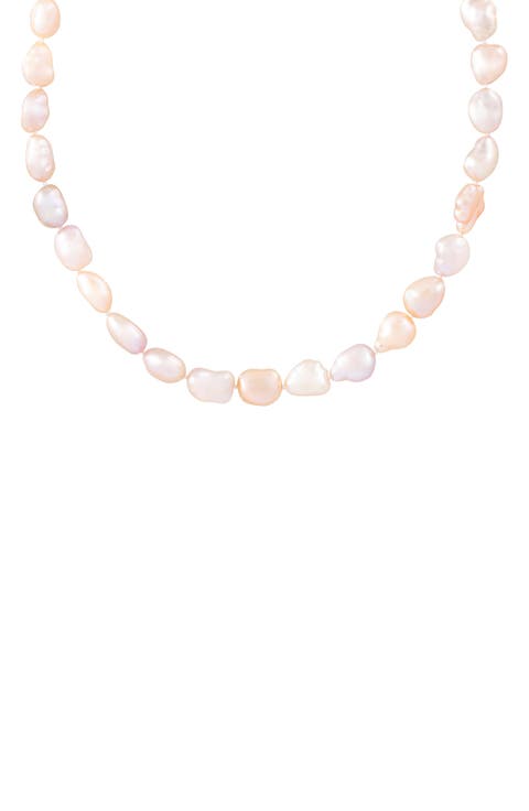 Rhodium Plated Sterling Silver 8-9mm Pink Cultured Freshwater Pearl Necklace