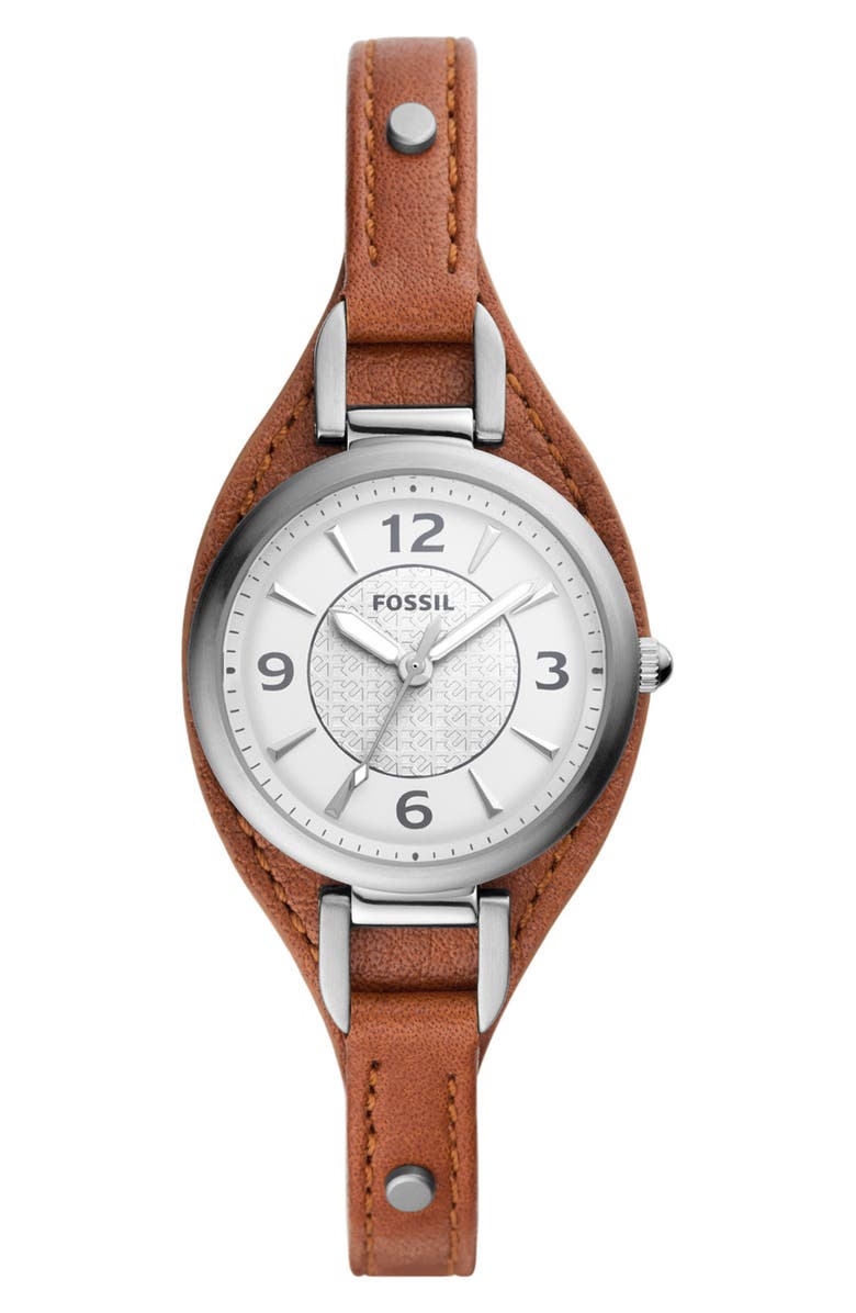 Fossil Carlie Leather Strap Watch, 28mm, Main, color, 