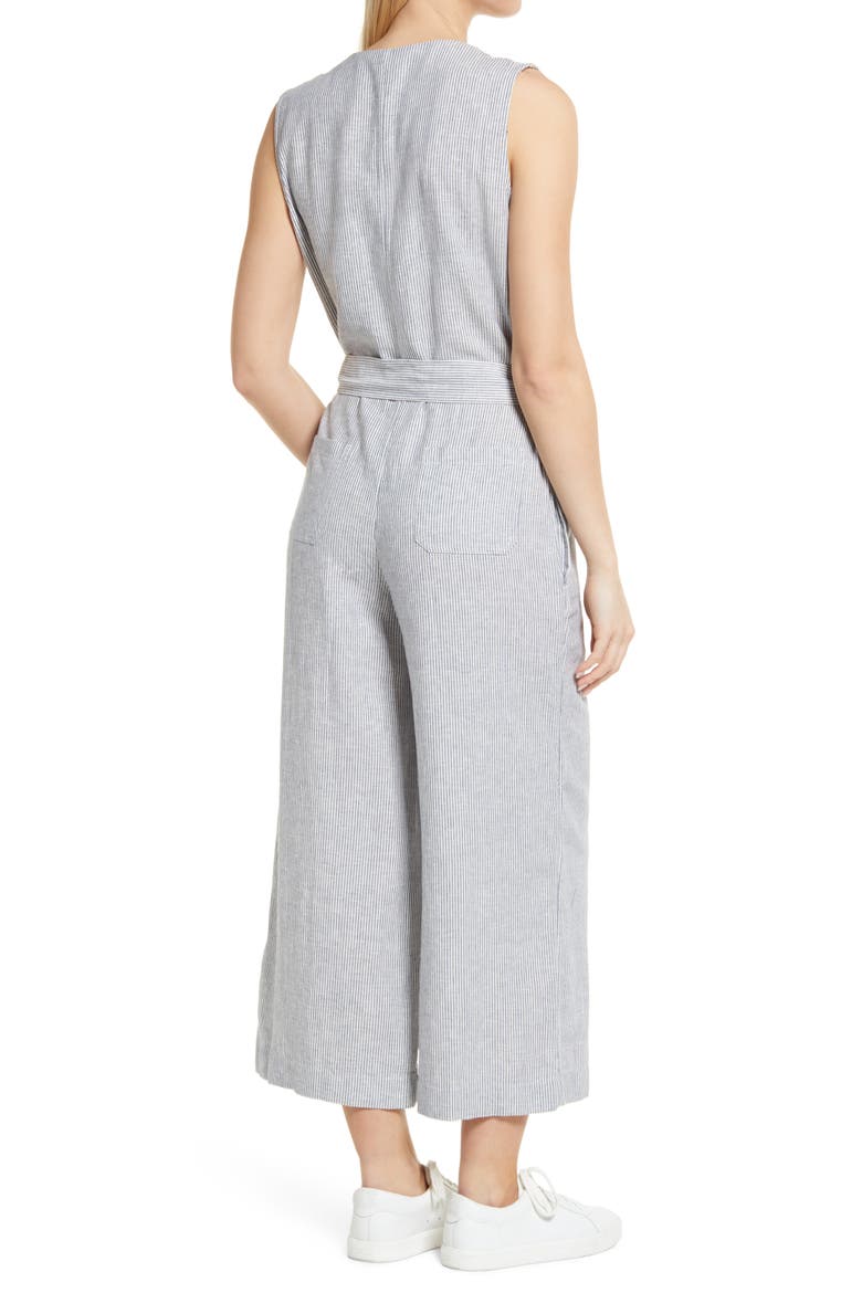 Linen Blend Wide Leg Jumpsuit, Alternate, color, BLUE VINTAGE LEAH STRIPE