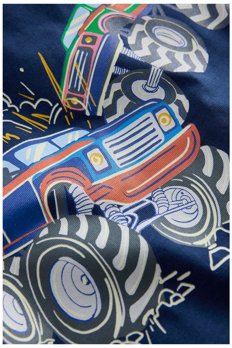 Kids' Monster Truck Glow in the Dark Cotton Graphic T-Shirt, Alternate, color, MEDIEVAL BLUE MONSTER TRUCKS