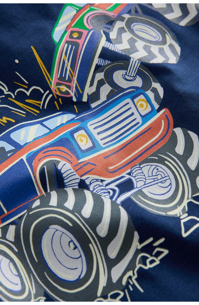 Mini Boden Kids' Monster Truck Glow in the Dark Cotton Graphic T-Shirt, Alternate, color, Medieval Blue Monster Trucks