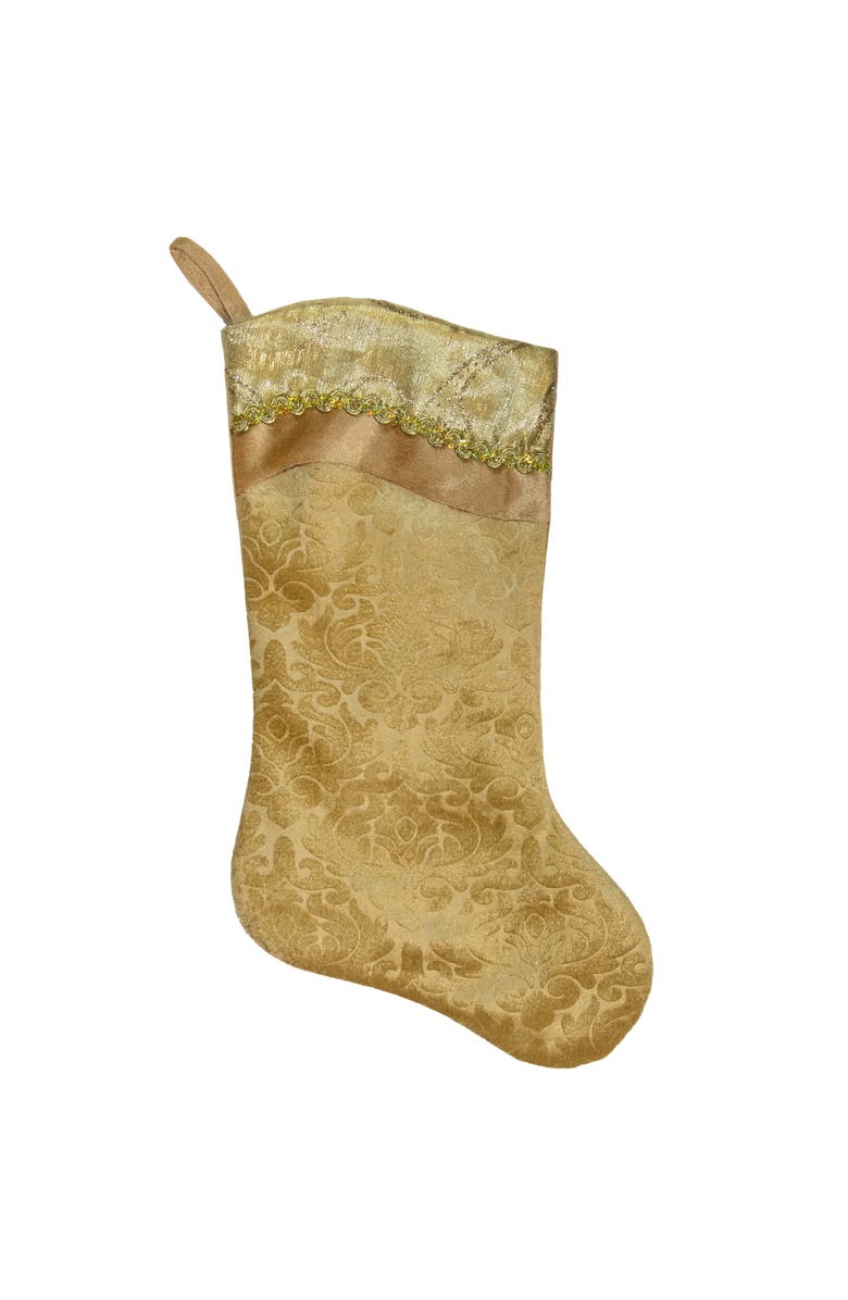 Northlight 20.5" Gold Etched Velvet Christmas Stocking with Glitter Print and Metallic Trim, Main, color, Gold