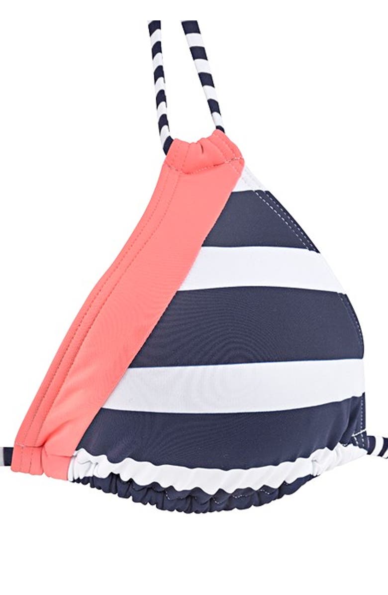 LASCANA Women's Striped Triangle Bikini Top Size 36C/D, Alternate, color, Navy Striped