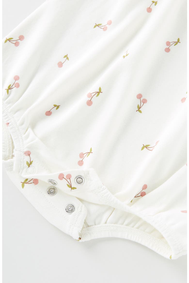 Print Cotton Jersey Ruffle Romper, Alternate, color, IVORY EGRET CHERRY BERRY