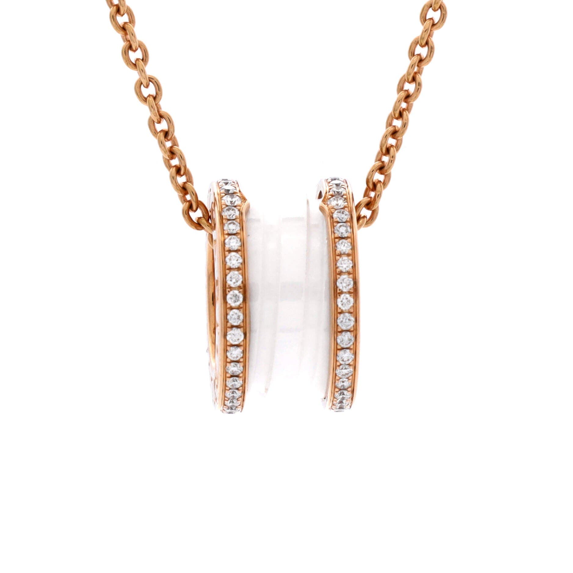 B.Zero1 Pendant Necklace 18K Rose Gold and Ceramic with Diamonds, Main, color, Metallic Gold