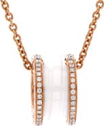 Pre-Owned Bvlgari B.Zero1 Pendant Necklace 18K Rose Gold and Ceramic with Diamonds