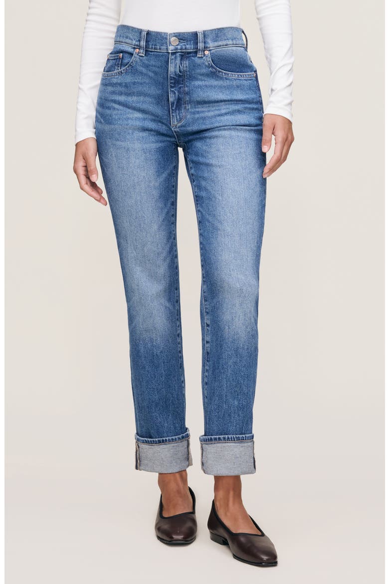 Patti High Waist Straight Leg Jeans, Main, color, OPAL BEACH CUFFED