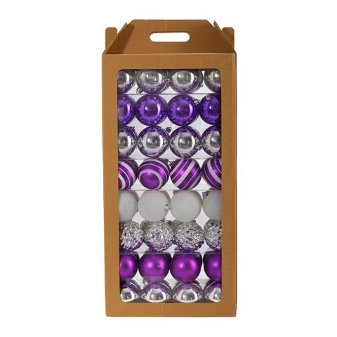 Holiday Shatterproof, Purple, 64 Count Christmas Tree Ornament Set, 80mm