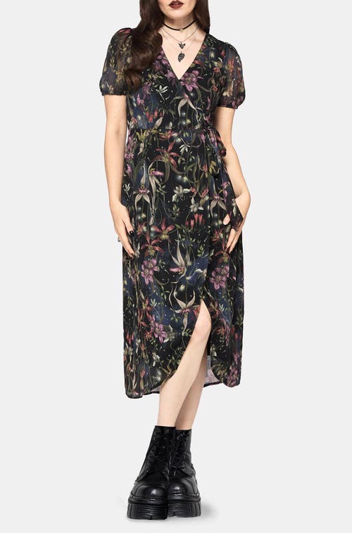 Disturbia Elide Black Orchid Wrap Midi Dress