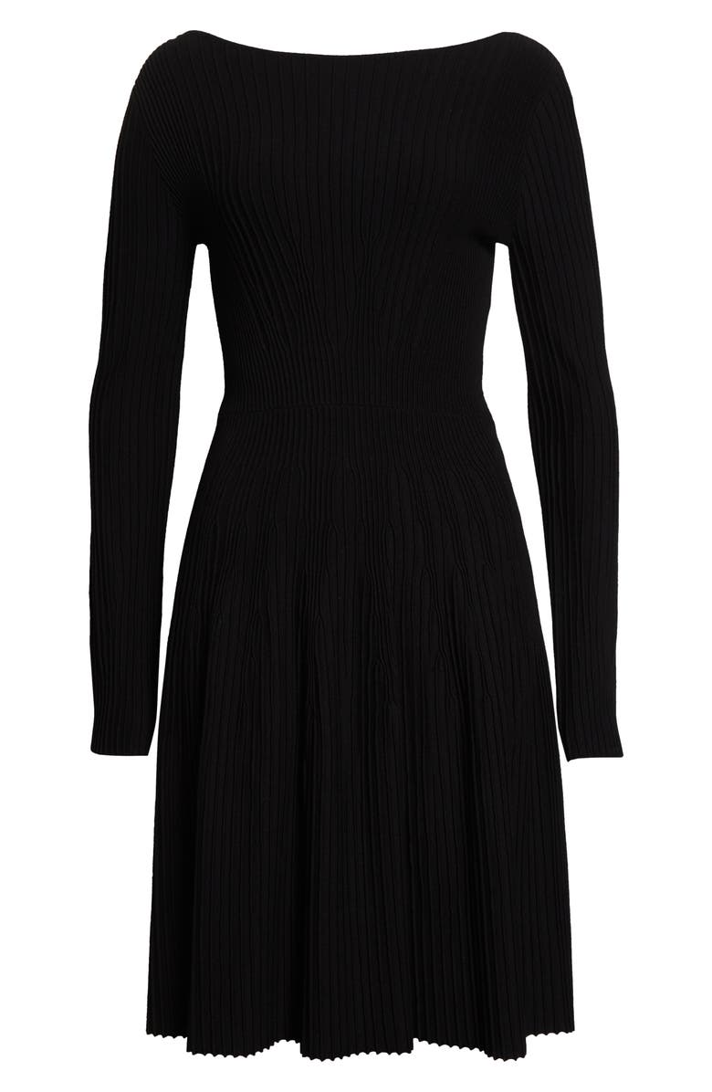 Emporio Armani Ribbed Fit and Flare Sweater Dress, Main, color, Black Solid