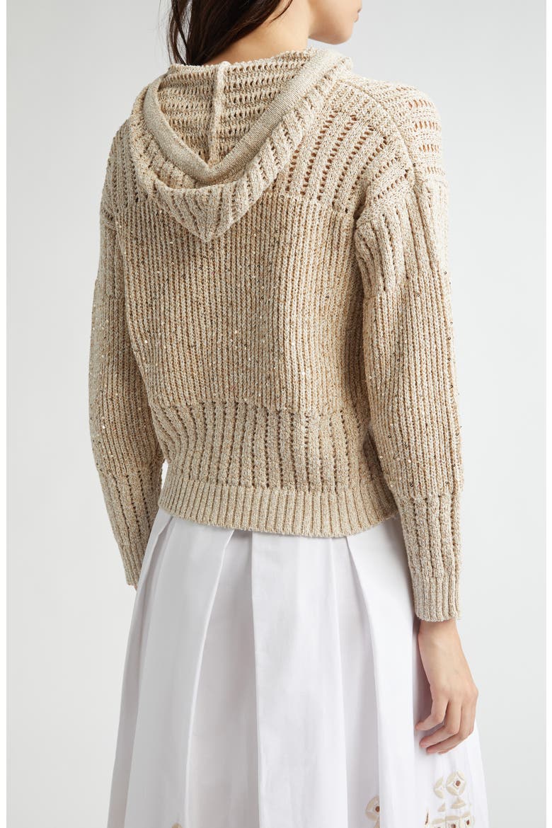 Sequin Zip-Up Hooded Cardian, Alternate, color, SAND