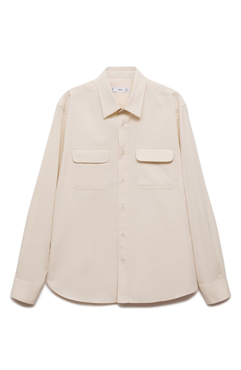 MANGO Cotton Twill Button-Up Overshirt, Main, color, Off White