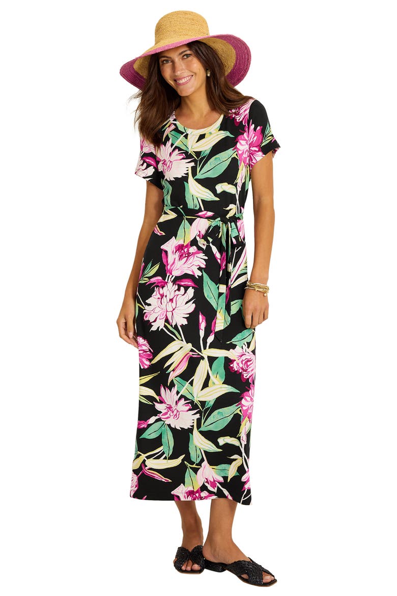 Twilight Bloom Knit Midi Dress, Alternate, color, BLACK