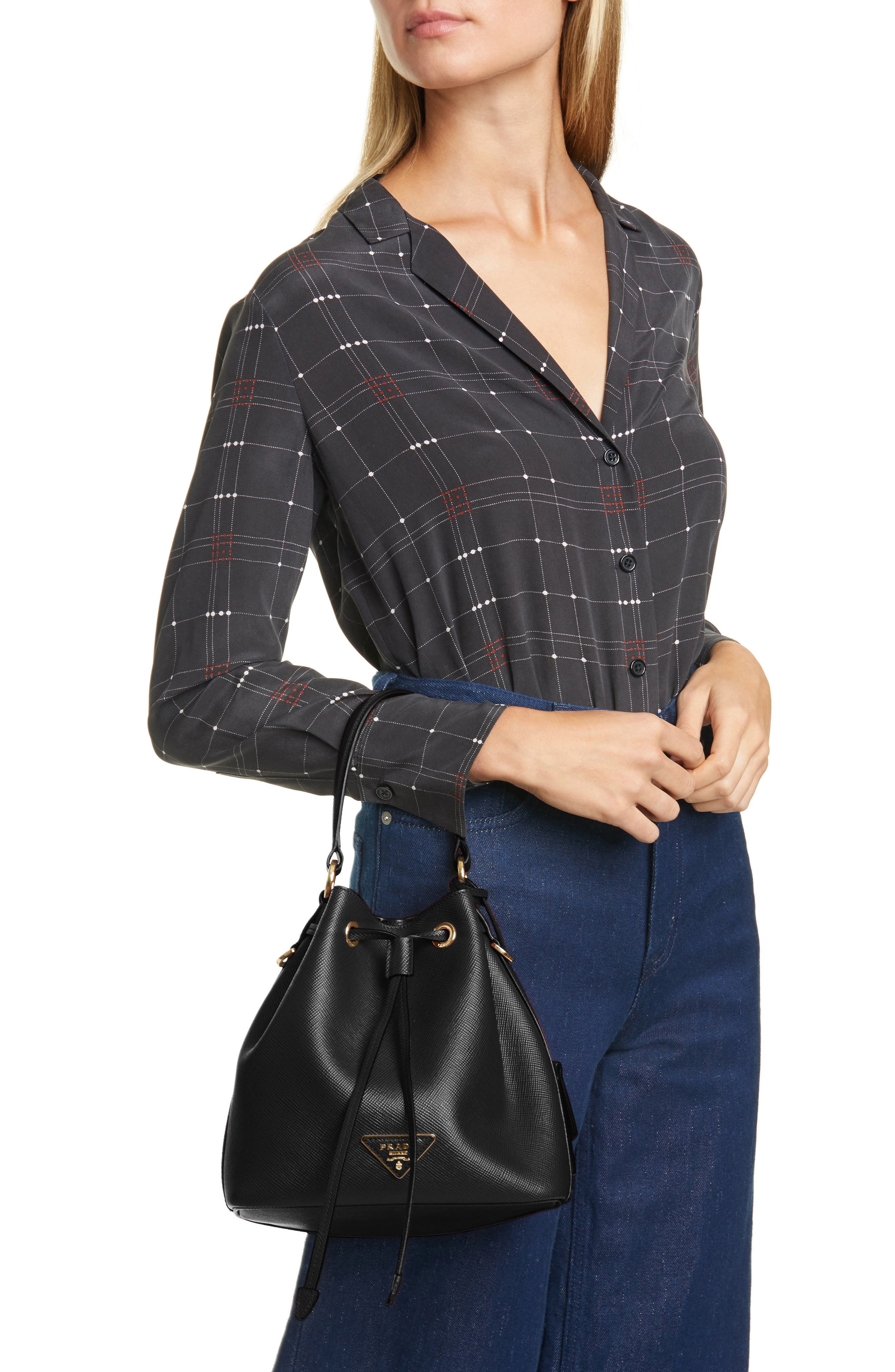 Prada Saffiano Leather Bucket Bag, Alternate, color, 