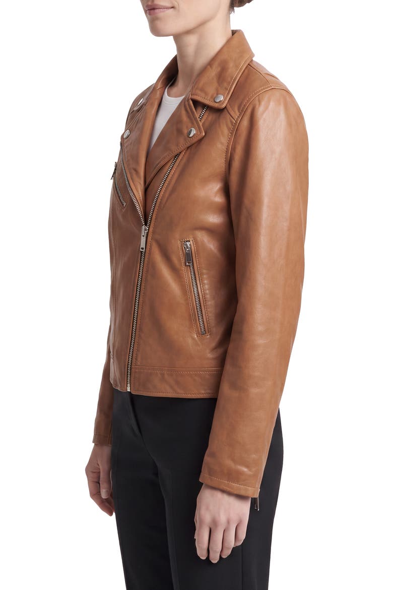 Asymmetrical Leather Moto Jacket, Alternate, color, COGNAC