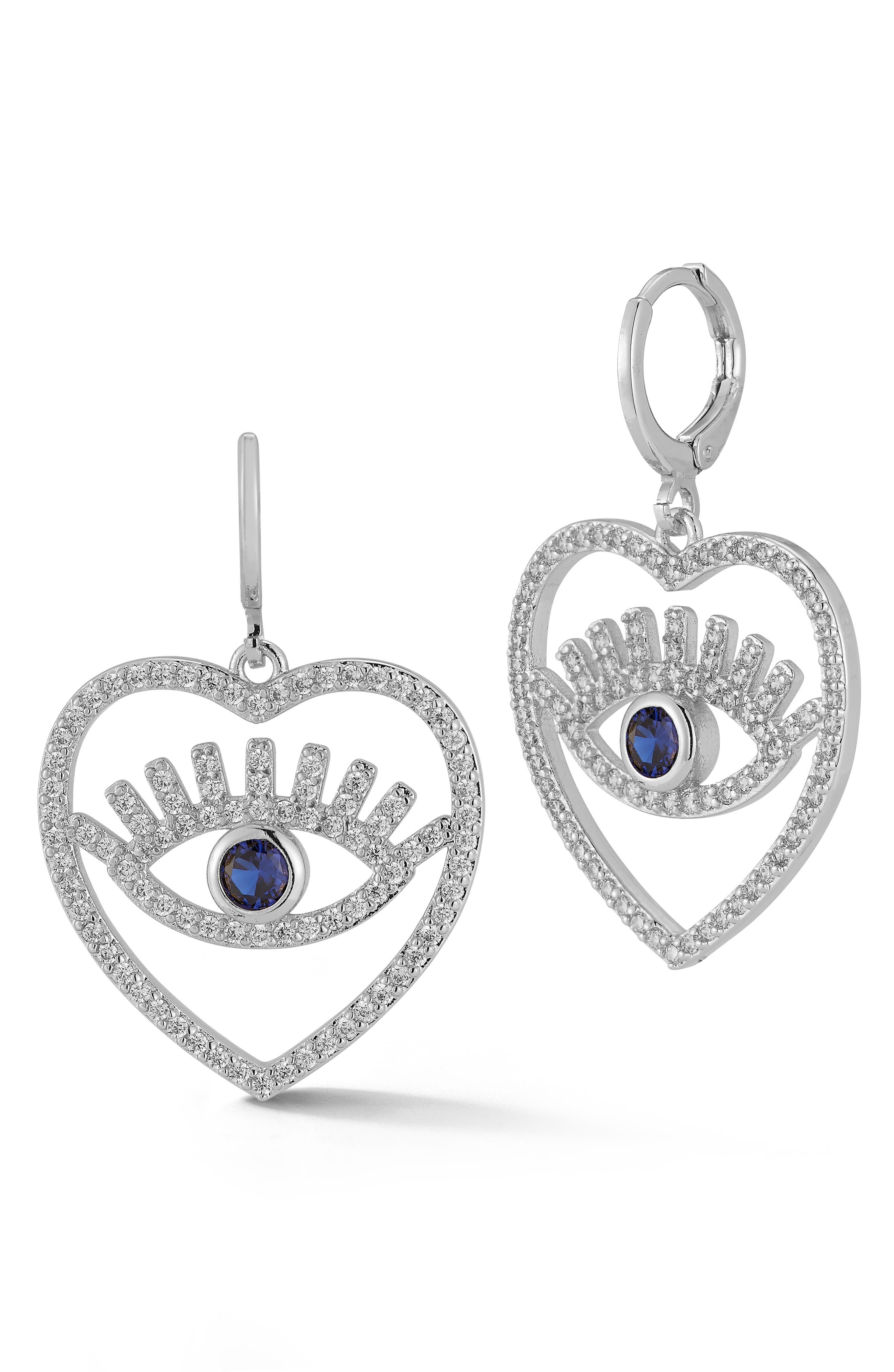 SPHERA MILANO Cubic Zirconia Evil Eye Heart Drop Earrings