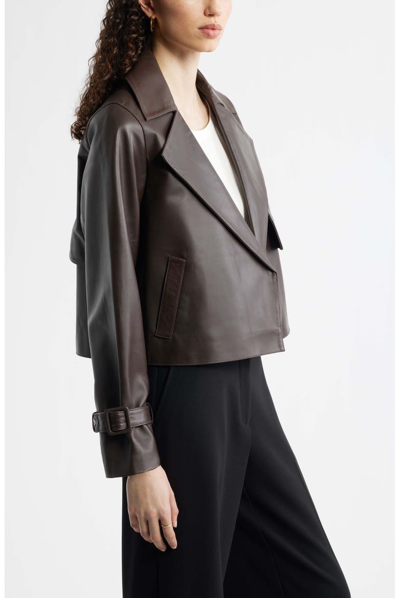 Crop Leather Trench Coat, Alternate, color, BROWN COFFEE