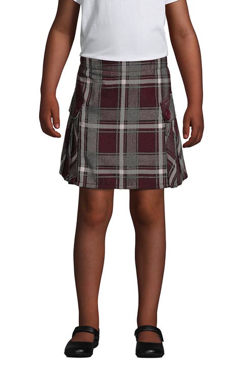 School Uniform Girls Slim Side Pleat Plaid Skort Above Knee