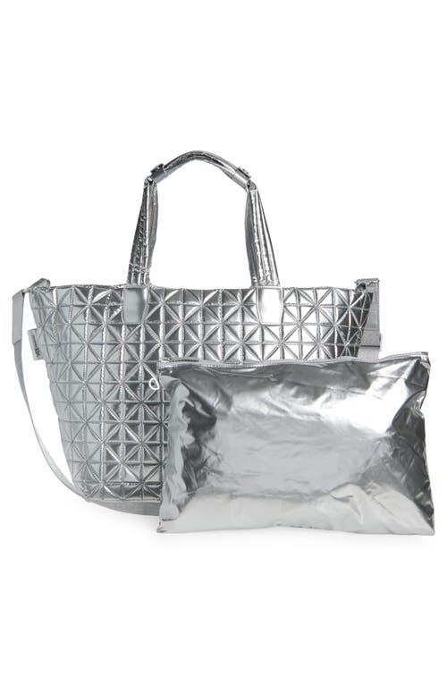 Veecollective Vee Weekender Water Resistant Quilted Recycled Nylon Tote In Silver