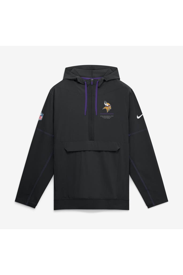 Men's Nike Black Minnesota Vikings Sideline Logo Glory Anorak Half-Zip Hooded Jacket, Main, color, Black
